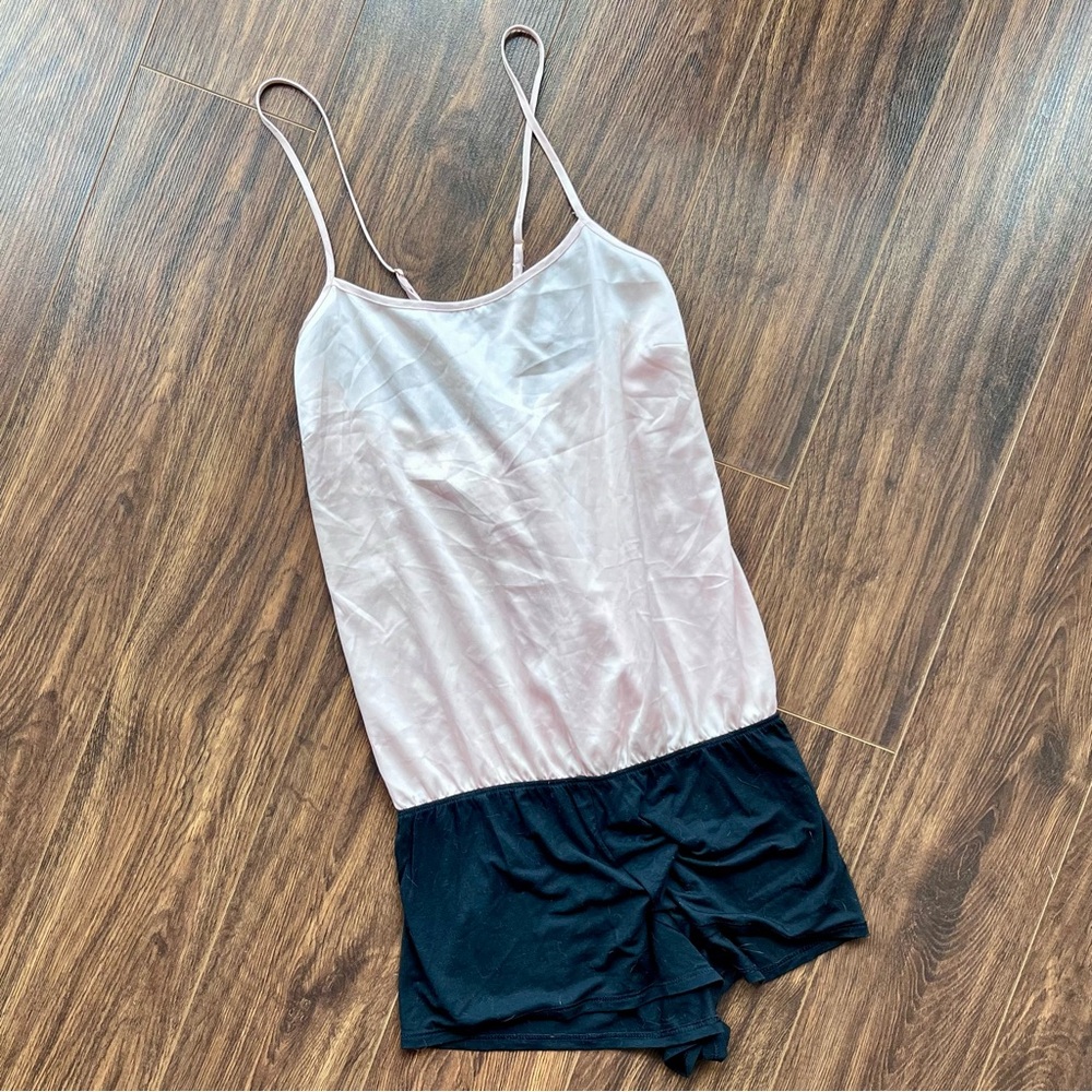 Victoria's Secret Pink and Black Chemise Romper, Blush Pink and Black